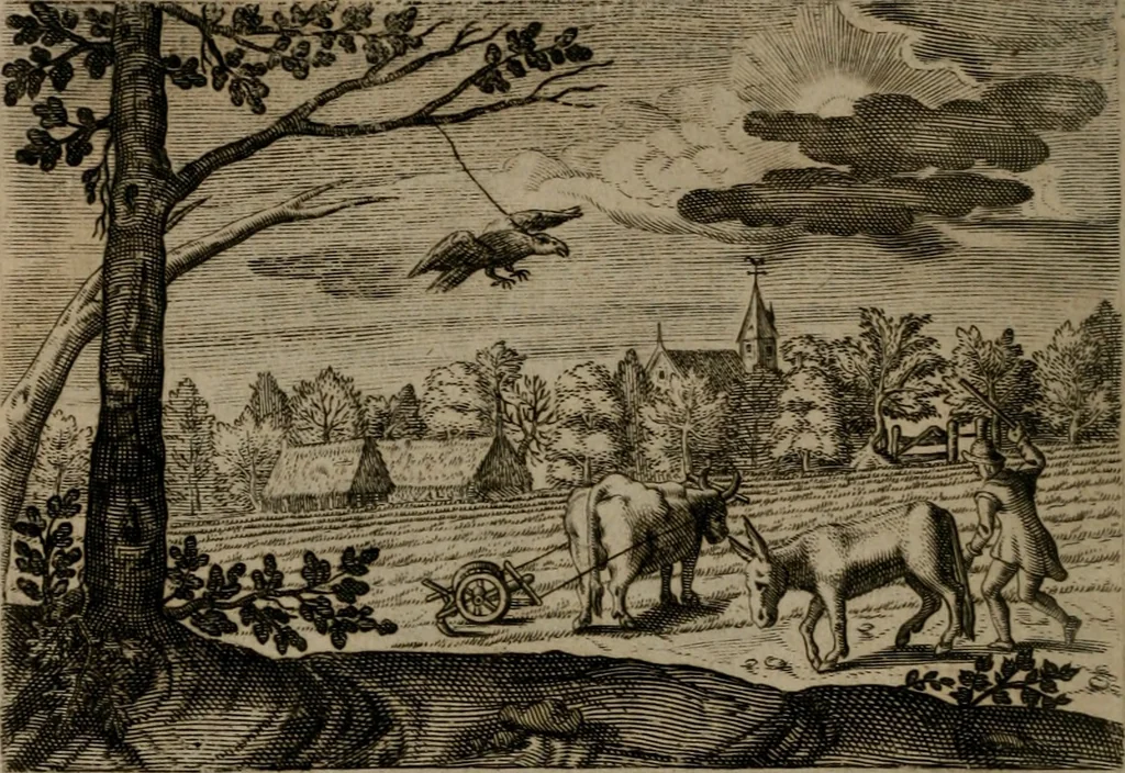 An illustration from Emblemata Florentii Schoonhovii I.C. Goudani, : partim moralia, partim etiam civilia. Cum latiori eorundem ejusdem auctoris interpretatione., 1618, leaf 197