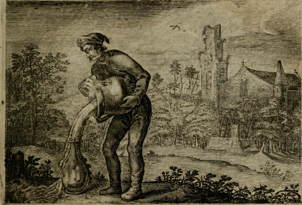 An illustration from Emblemata Florentii Schoonhovii I.C. Goudani, : partim moralia, partim etiam civilia. Cum latiori eorundem ejusdem auctoris interpretatione., 1618, leaf 212