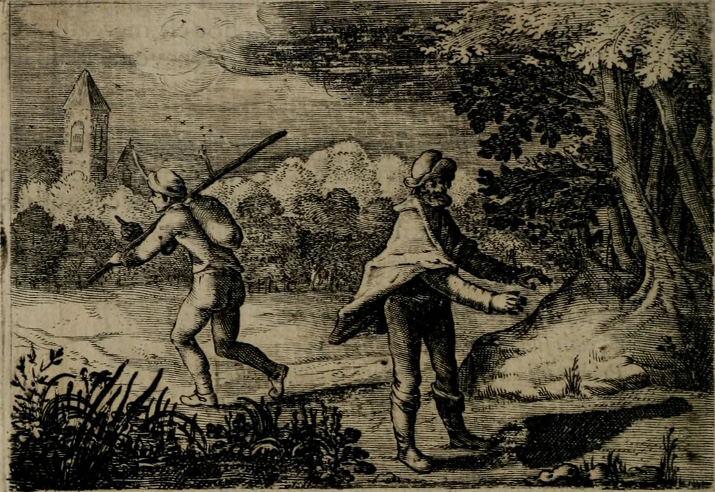 An illustration from Emblemata Florentii Schoonhovii I.C. Goudani, : partim moralia, partim etiam civilia. Cum latiori eorundem ejusdem auctoris interpretatione., 1618, leaf 31