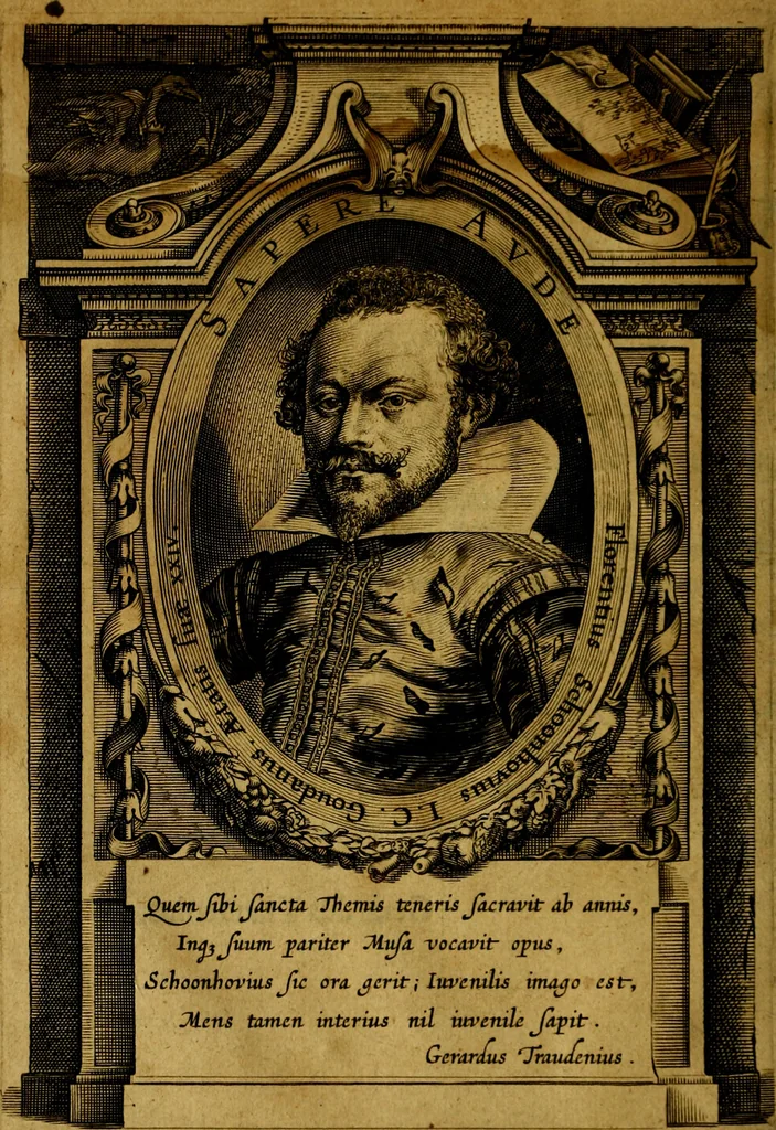 An illustration from Emblemata Florentii Schoonhovii, partim moralia, partim etiam civilia. Cum latiori eorundem ejusdem auctoris interpretatione. Accedunt et alia quædam poëmatia in alijs poëmatum suorum libris non contenta, 1618, leaf 13