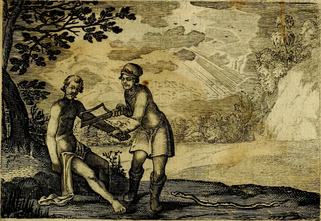 An illustration from Emblemata Florentii Schoonhovii, partim moralia, partim etiam civilia. Cum latiori eorundem ejusdem auctoris interpretatione. Accedunt et alia quædam poëmatia in alijs poëmatum suorum libris non contenta, 1618, leaf 200