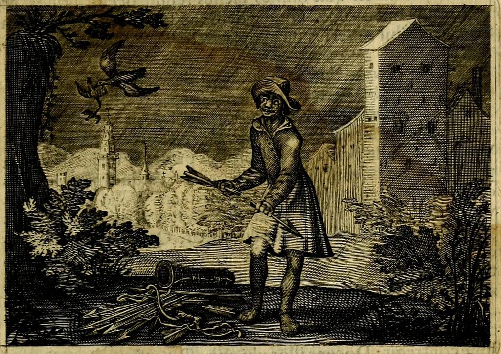 An illustration from Emblemata Florentii Schoonhovii, partim moralia, partim etiam civilia. Cum latiori eorundem ejusdem auctoris interpretatione. Accedunt et alia quædam poëmatia in alijs poëmatum suorum libris non contenta, 1618, leaf 208