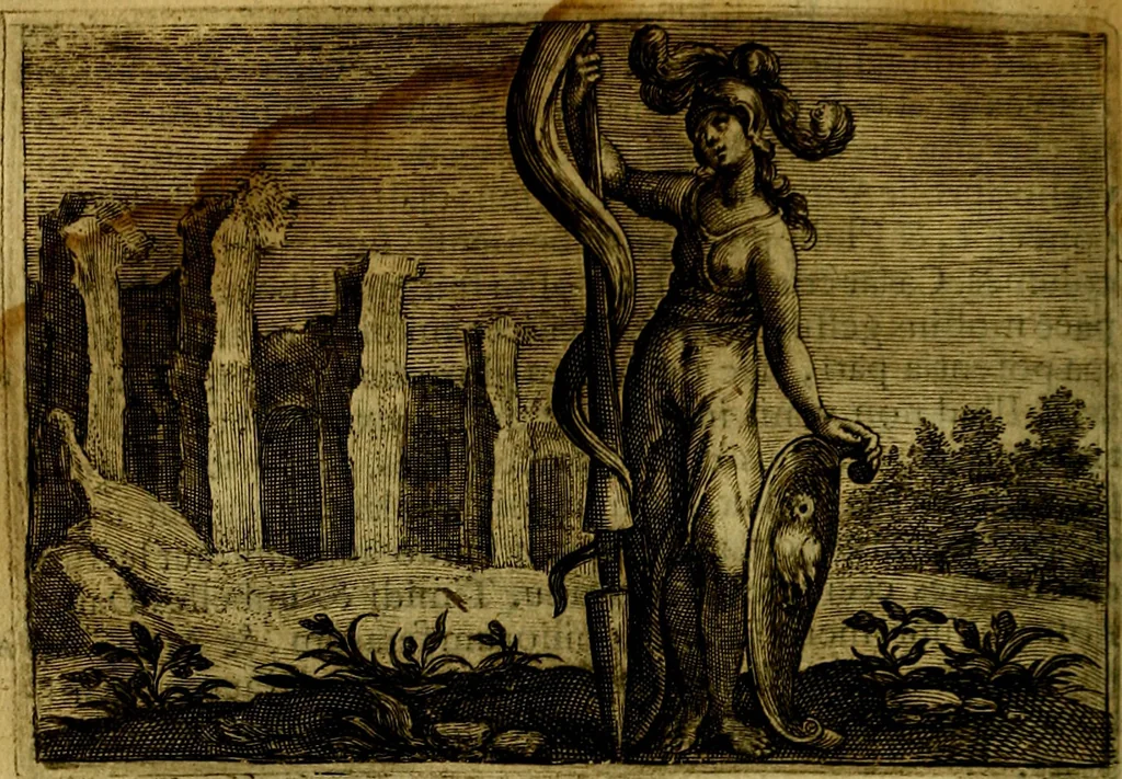 An illustration from Emblemata Florentii Schoonhovii, partim moralia, partim etiam civilia. Cum latiori eorundem ejusdem auctoris interpretatione. Accedunt et alia quædam poëmatia in alijs poëmatum suorum libris non contenta, 1618, leaf 57