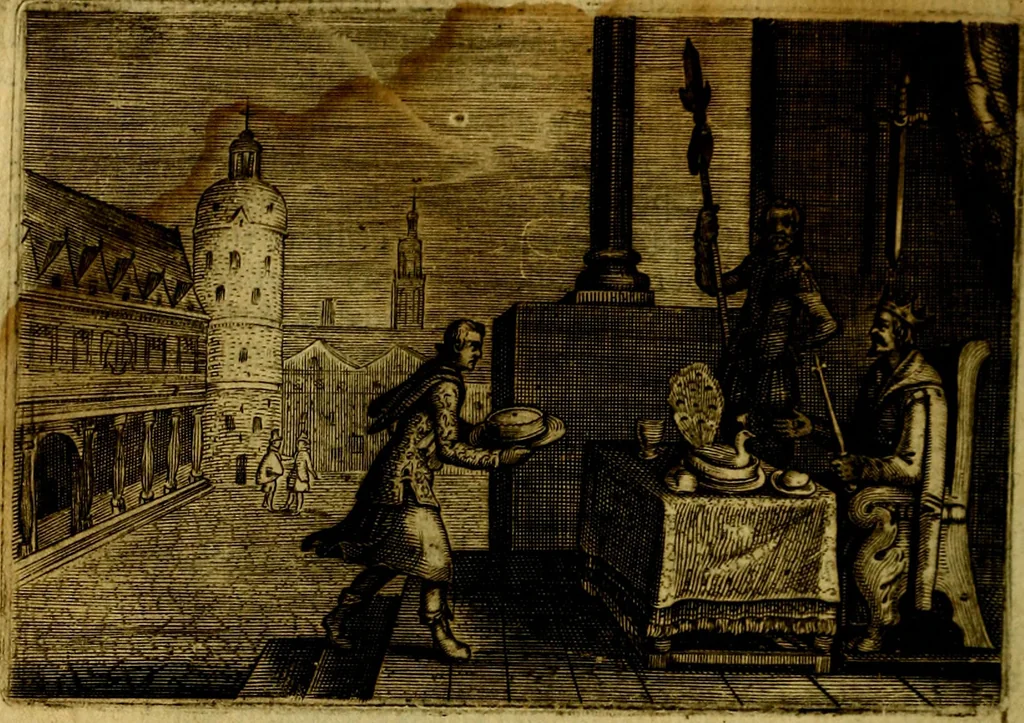An illustration from Emblemata Florentii Schoonhovii, partim moralia, partim etiam civilia. Cum latiori eorundem ejusdem auctoris interpretatione. Accedunt et alia quædam poëmatia in alijs poëmatum suorum libris non contenta, 1618, leaf 85