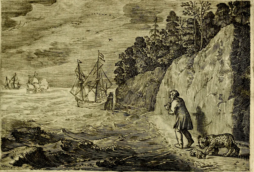An illustration from Emblemata Florentii Schoonhovii, partim moralia, partim etiam civilia. Cum latiori eorundem ejusdem auctoris interpretatione. Accedunt et alia quædam poëmatia in alijs poëmatum suorum libris non contenta, 1618, leaf 108