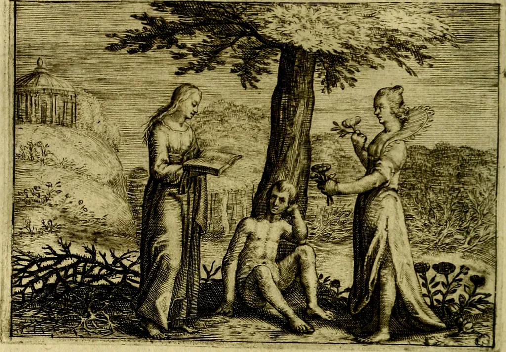 An illustration from Emblemata Florentii Schoonhovii, partim moralia, partim etiam civilia. Cum latiori eorundem ejusdem auctoris interpretatione. Accedunt et alia quædam poëmatia in alijs poëmatum suorum libris non contenta, 1618, leaf 123