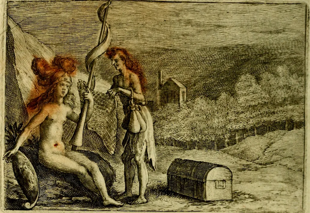 An illustration from Emblemata Florentii Schoonhovii, partim moralia, partim etiam civilia. Cum latiori eorundem ejusdem auctoris interpretatione. Accedunt et alia quædam poëmatia in alijs poëmatum suorum libris non contenta, 1618, leaf 127