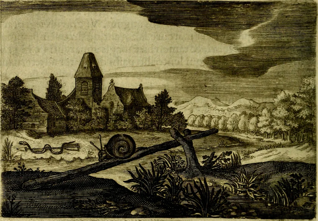An illustration from Emblemata Florentii Schoonhovii, partim moralia, partim etiam civilia. Cum latiori eorundem ejusdem auctoris interpretatione. Accedunt et alia quædam poëmatia in alijs poëmatum suorum libris non contenta, 1618, leaf 171