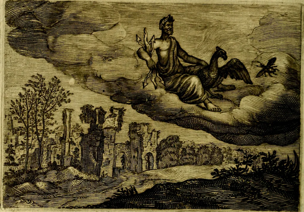 An illustration from Emblemata Florentii Schoonhovii, partim moralia, partim etiam civilia. Cum latiori eorundem ejusdem auctoris interpretatione. Accedunt et alia quædam poëmatia in alijs poëmatum suorum libris non contenta, 1618, leaf 181