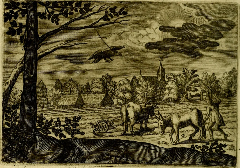 An illustration from Emblemata Florentii Schoonhovii, partim moralia, partim etiam civilia. Cum latiori eorundem ejusdem auctoris interpretatione. Accedunt et alia quædam poëmatia in alijs poëmatum suorum libris non contenta, 1618, leaf 199