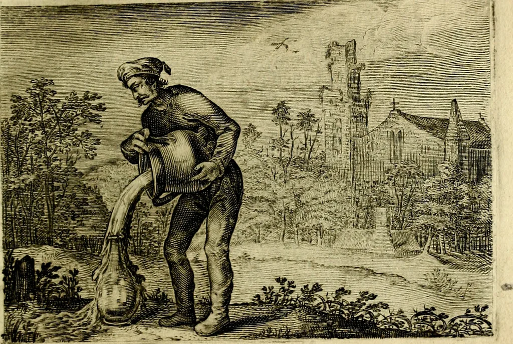An illustration from Emblemata Florentii Schoonhovii, partim moralia, partim etiam civilia. Cum latiori eorundem ejusdem auctoris interpretatione. Accedunt et alia quædam poëmatia in alijs poëmatum suorum libris non contenta, 1618, leaf 214