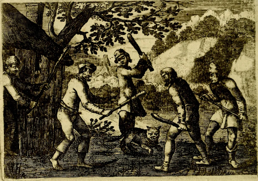 An illustration from Emblemata Florentii Schoonhovii, partim moralia, partim etiam civilia. Cum latiori eorundem ejusdem auctoris interpretatione. Accedunt et alia quædam poëmatia in alijs poëmatum suorum libris non contenta, 1618, leaf 47