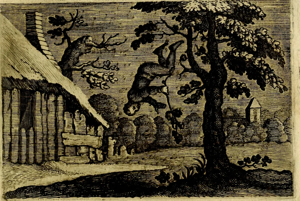 An illustration from Emblemata Florentii Schoonhovii, partim moralia, partim etiam civilia. Cum latiori eorundem ejusdem auctoris interpretatione. Accedunt et alia quædam poëmatia in alijs poëmatum suorum libris non contenta, 1618, leaf 52
