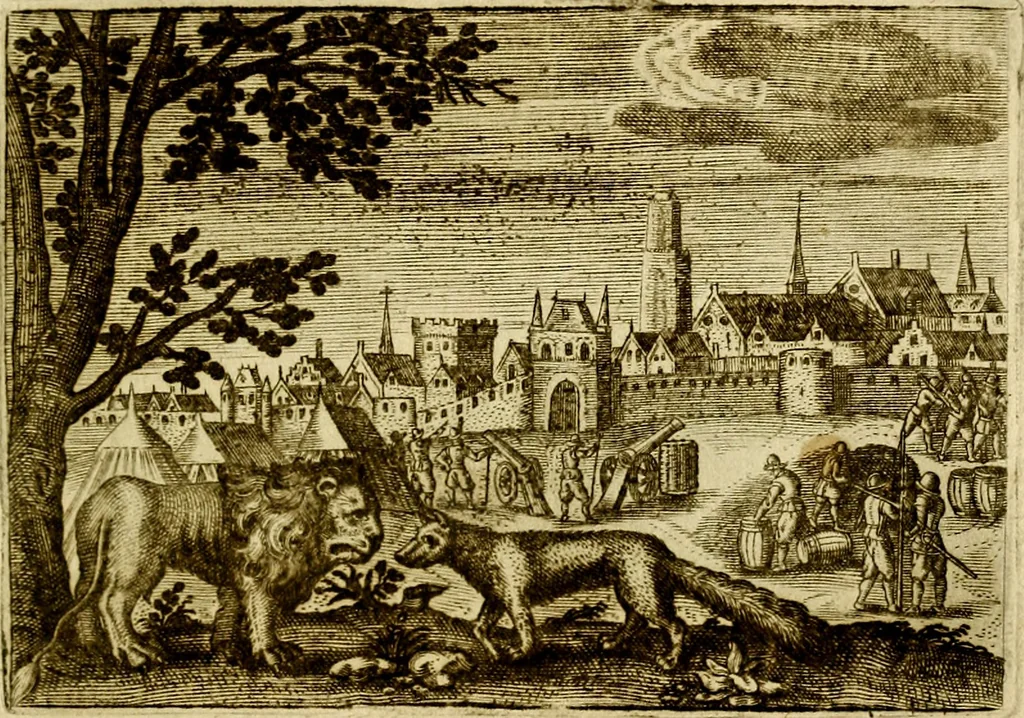 An illustration from Emblemata Florentii Schoonhovii, partim moralia, partim etiam civilia. Cum latiori eorundem ejusdem auctoris interpretatione. Accedunt et alia quædam poëmatia in alijs poëmatum suorum libris non contenta, 1618, leaf 62