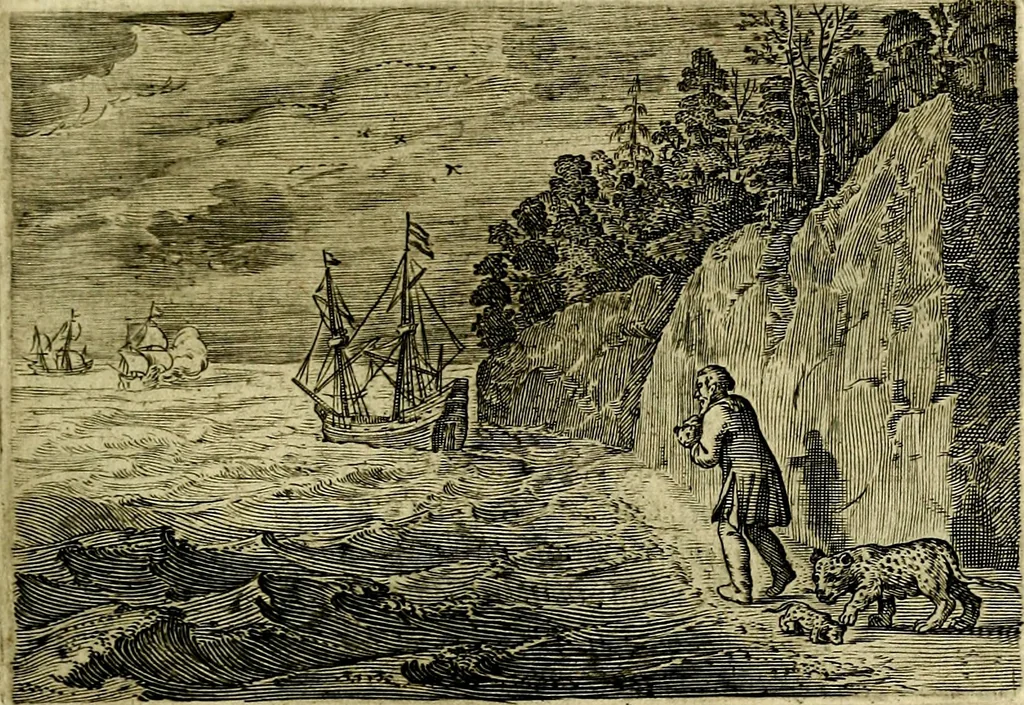 An illustration from Emblemata Florentii Schoonhovii ... partim moralia partim etiam civilia. Cum latiori eorundem ejusdem Auctoris interpretatione. Accedunt et alia quaedam poëmatia in alijs poem̈atum suonum libris non contenta, 1648, leaf 108