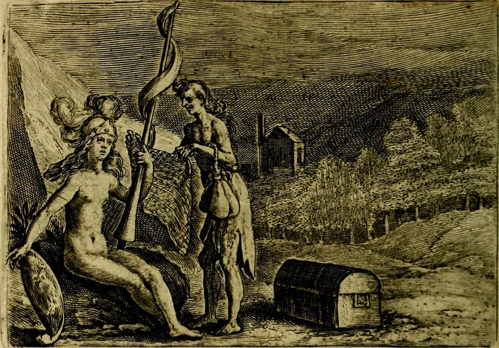 An illustration from Emblemata Florentii Schoonhovii ... partim moralia partim etiam civilia. Cum latiori eorundem ejusdem Auctoris interpretatione. Accedunt et alia quaedam poëmatia in alijs poem̈atum suonum libris non contenta, 1648, leaf 127