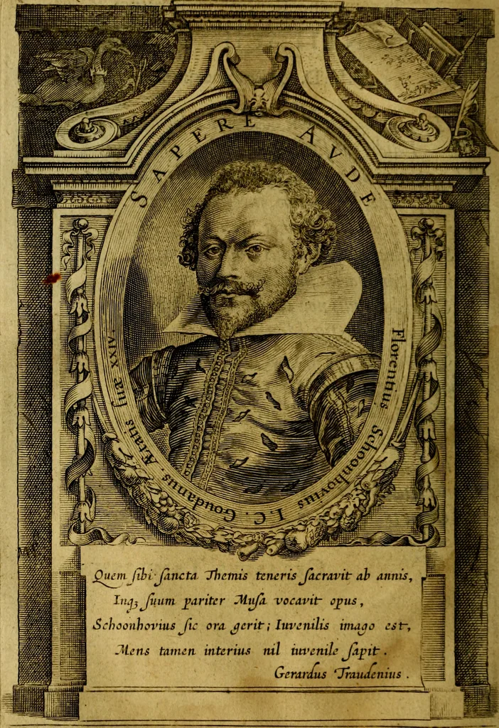 An illustration from Emblemata Florentii Schoonhovii ... partim moralia partim etiam civilia. Cum latiori eorundem ejusdem Auctoris interpretatione. Accedunt et alia quaedam poëmatia in alijs poem̈atum suonum libris non contenta, 1648, leaf 15