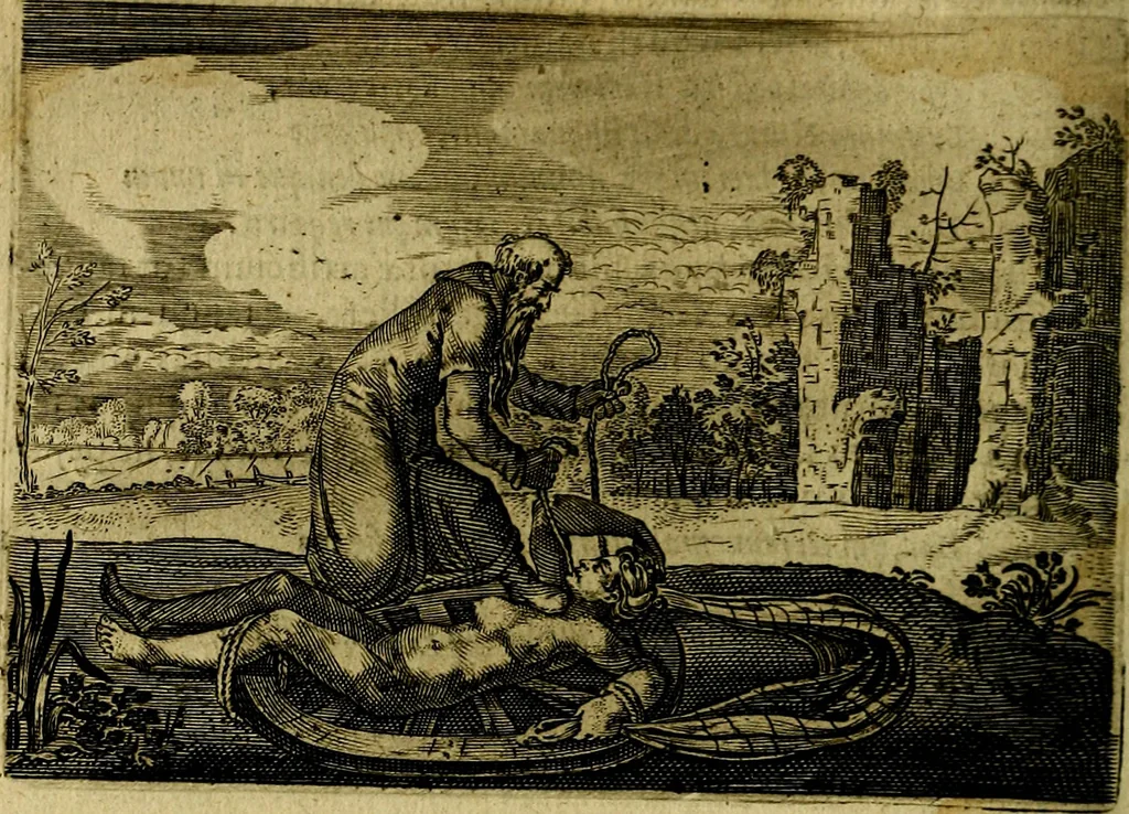 An illustration from Emblemata Florentii Schoonhovii ... partim moralia partim etiam civilia. Cum latiori eorundem ejusdem Auctoris interpretatione. Accedunt et alia quaedam poëmatia in alijs poem̈atum suonum libris non contenta, 1648, leaf 19