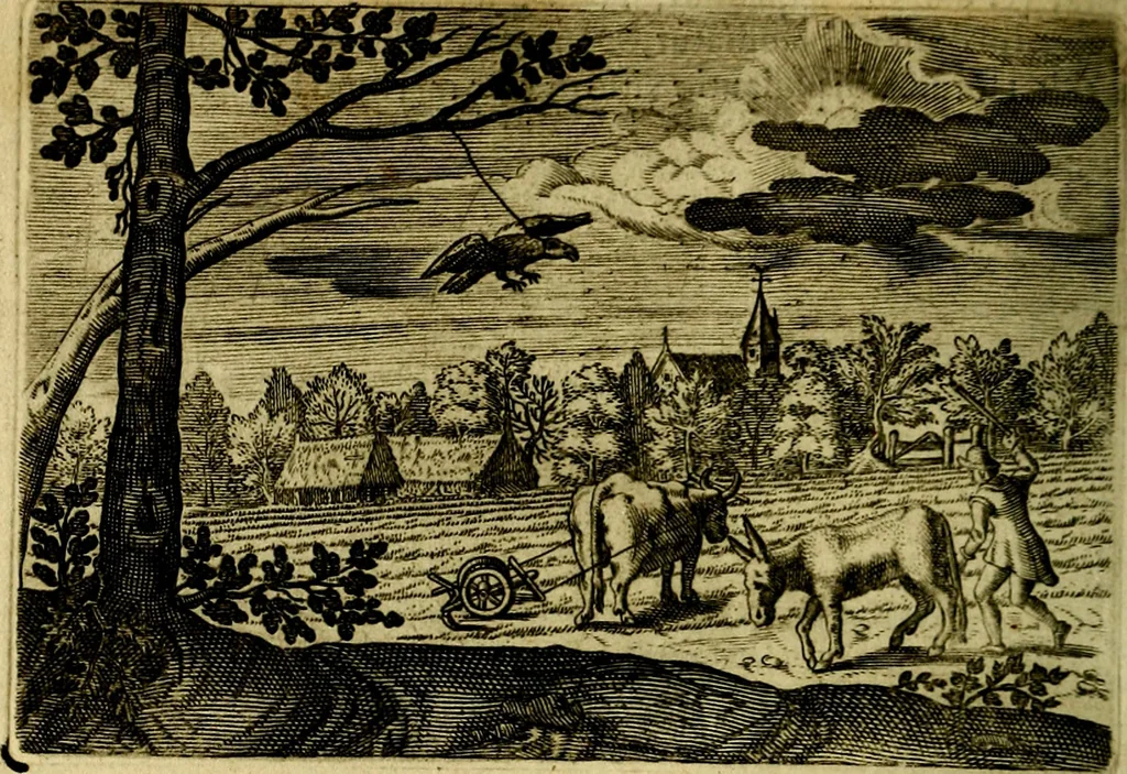 An illustration from Emblemata Florentii Schoonhovii ... partim moralia partim etiam civilia. Cum latiori eorundem ejusdem Auctoris interpretatione. Accedunt et alia quaedam poëmatia in alijs poem̈atum suonum libris non contenta, 1648, leaf 199