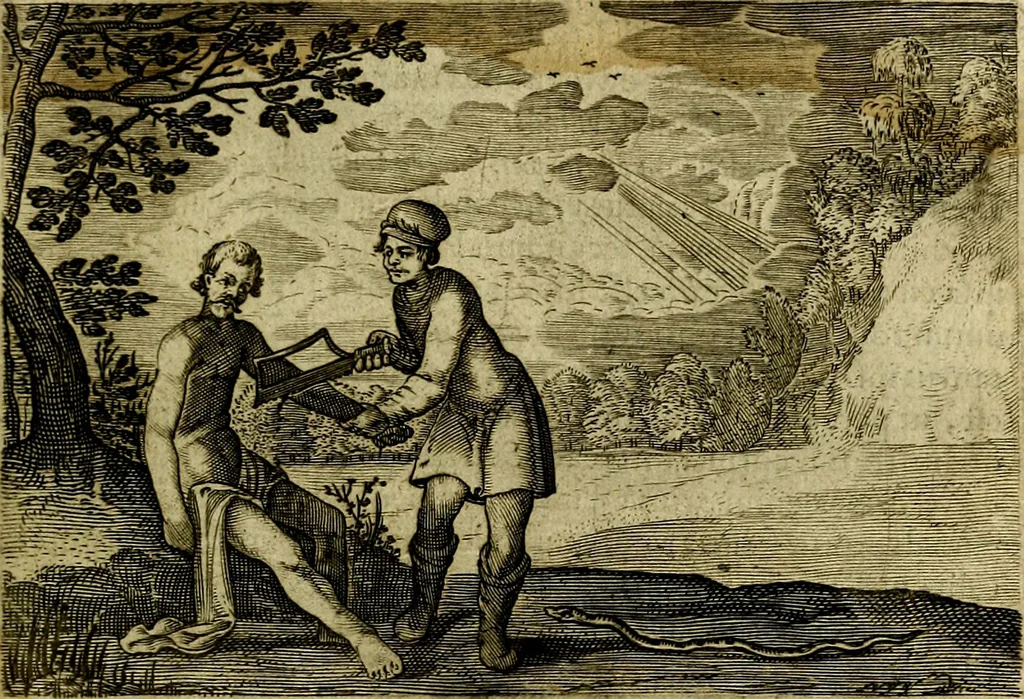 An illustration from Emblemata Florentii Schoonhovii ... partim moralia partim etiam civilia. Cum latiori eorundem ejusdem Auctoris interpretatione. Accedunt et alia quaedam poëmatia in alijs poem̈atum suonum libris non contenta, 1648, leaf 212