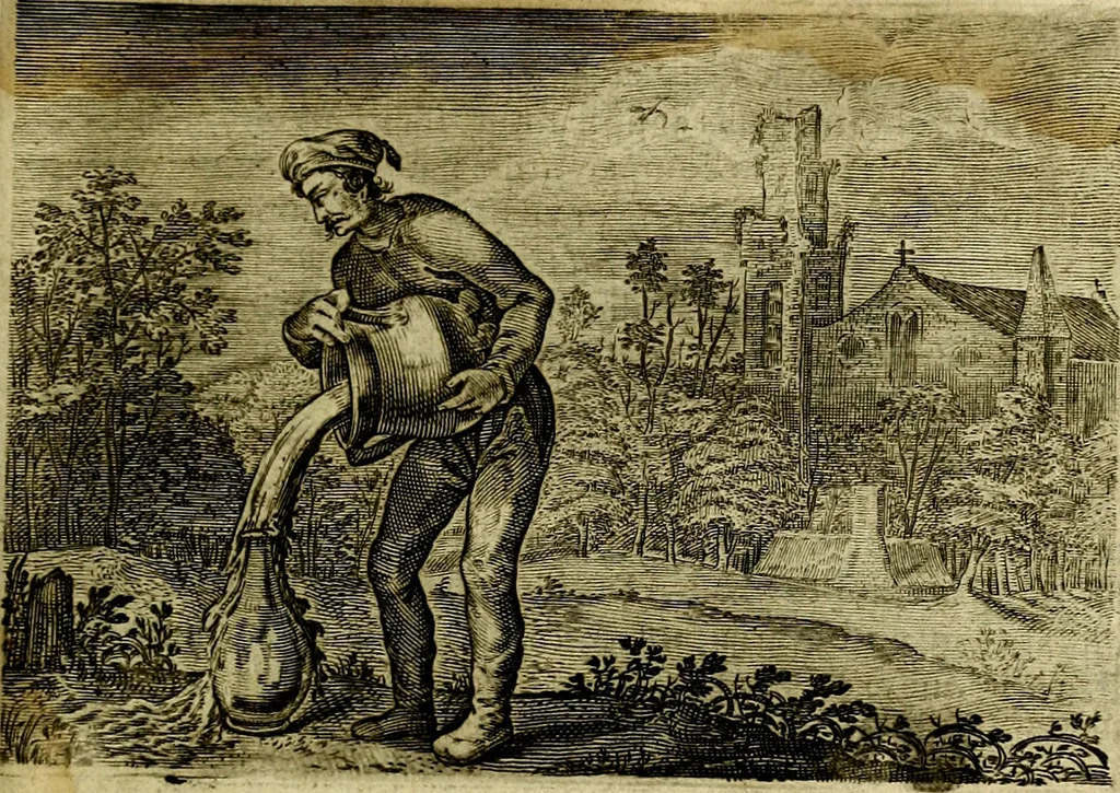 An illustration from Emblemata Florentii Schoonhovii ... partim moralia partim etiam civilia. Cum latiori eorundem ejusdem Auctoris interpretatione. Accedunt et alia quaedam poëmatia in alijs poem̈atum suonum libris non contenta, 1648, leaf 214