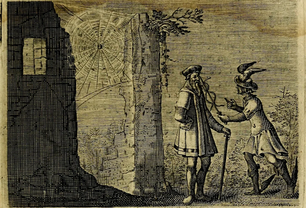 An illustration from Emblemata Florentii Schoonhovii ... partim moralia partim etiam civilia. Cum latiori eorundem ejusdem Auctoris interpretatione. Accedunt et alia quaedam poëmatia in alijs poem̈atum suonum libris non contenta, 1648, leaf 216