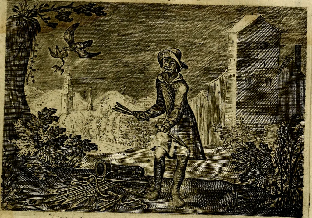 An illustration from Emblemata Florentii Schoonhovii ... partim moralia partim etiam civilia. Cum latiori eorundem ejusdem Auctoris interpretatione. Accedunt et alia quaedam poëmatia in alijs poem̈atum suonum libris non contenta, 1648, leaf 220