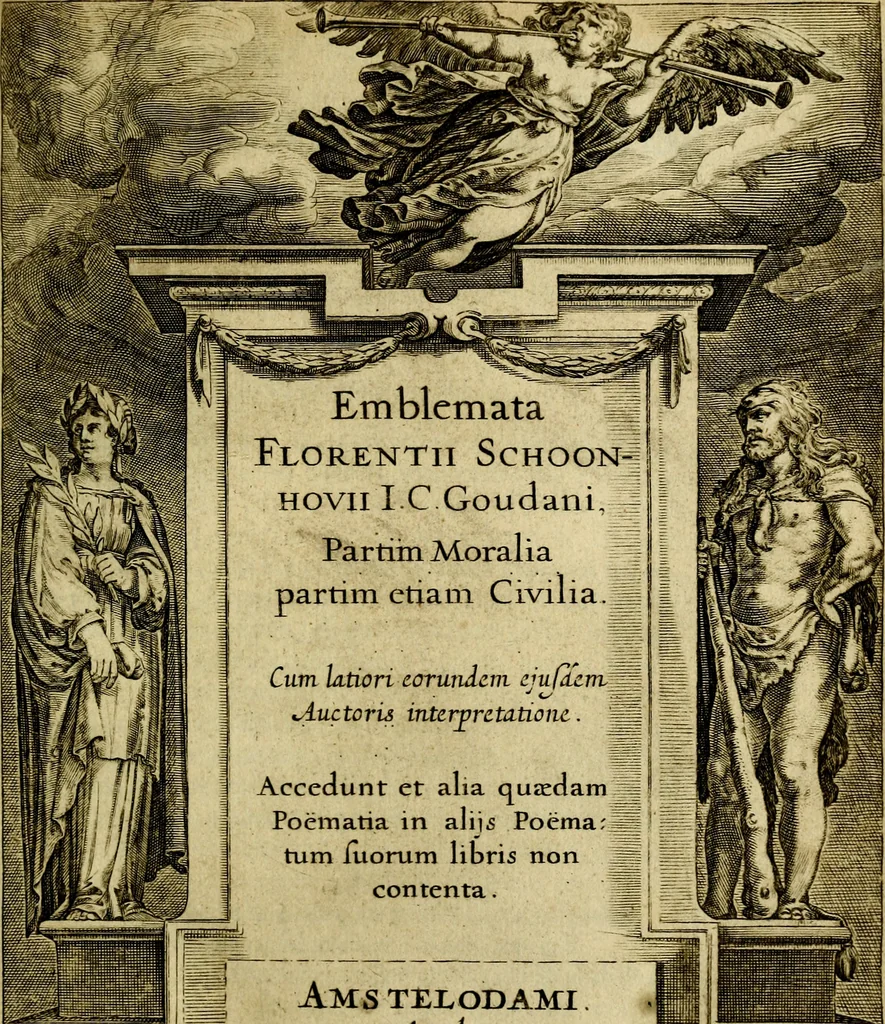 An illustration from Emblemata Florentii Schoonhovii ... partim moralia partim etiam civilia. Cum latiori eorundem ejusdem Auctoris interpretatione. Accedunt et alia quaedam poëmatia in alijs poem̈atum suonum libris non contenta, 1648, leaf 4