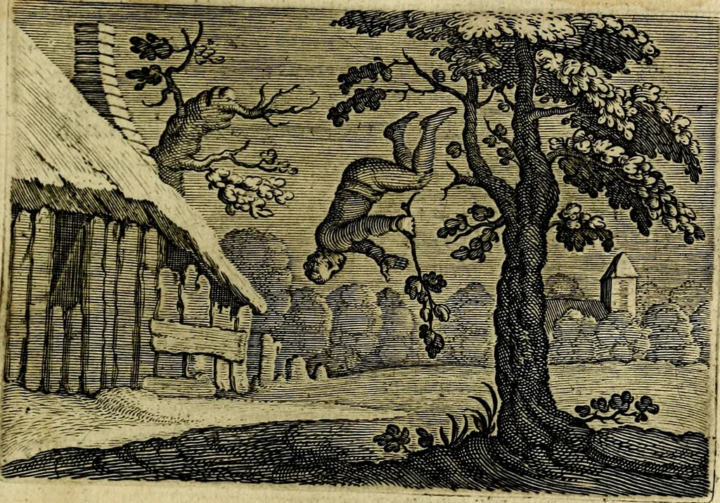An illustration from Emblemata Florentii Schoonhovii ... partim moralia partim etiam civilia. Cum latiori eorundem ejusdem Auctoris interpretatione. Accedunt et alia quaedam poëmatia in alijs poem̈atum suonum libris non contenta, 1648, leaf 52
