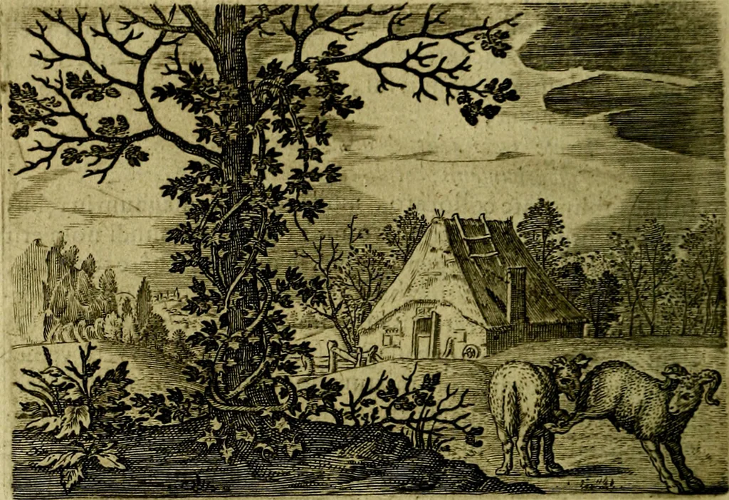 An illustration from Emblemata Florentii Schoonhovii ... partim moralia partim etiam civilia. Cum latiori eorundem ejusdem Auctoris interpretatione. Accedunt et alia quaedam poëmatia in alijs poem̈atum suonum libris non contenta, 1648, leaf 57