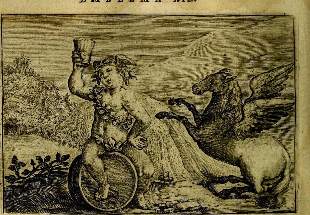 An illustration from Emblemata Florentii Schoonhovii ... partim moralia partim etiam civilia. Cum latiori eorundem ejusdem Auctoris interpretatione. Accedunt et alia quaedam poëmatia in alijs poem̈atum suonum libris non contenta, 1648, leaf 69