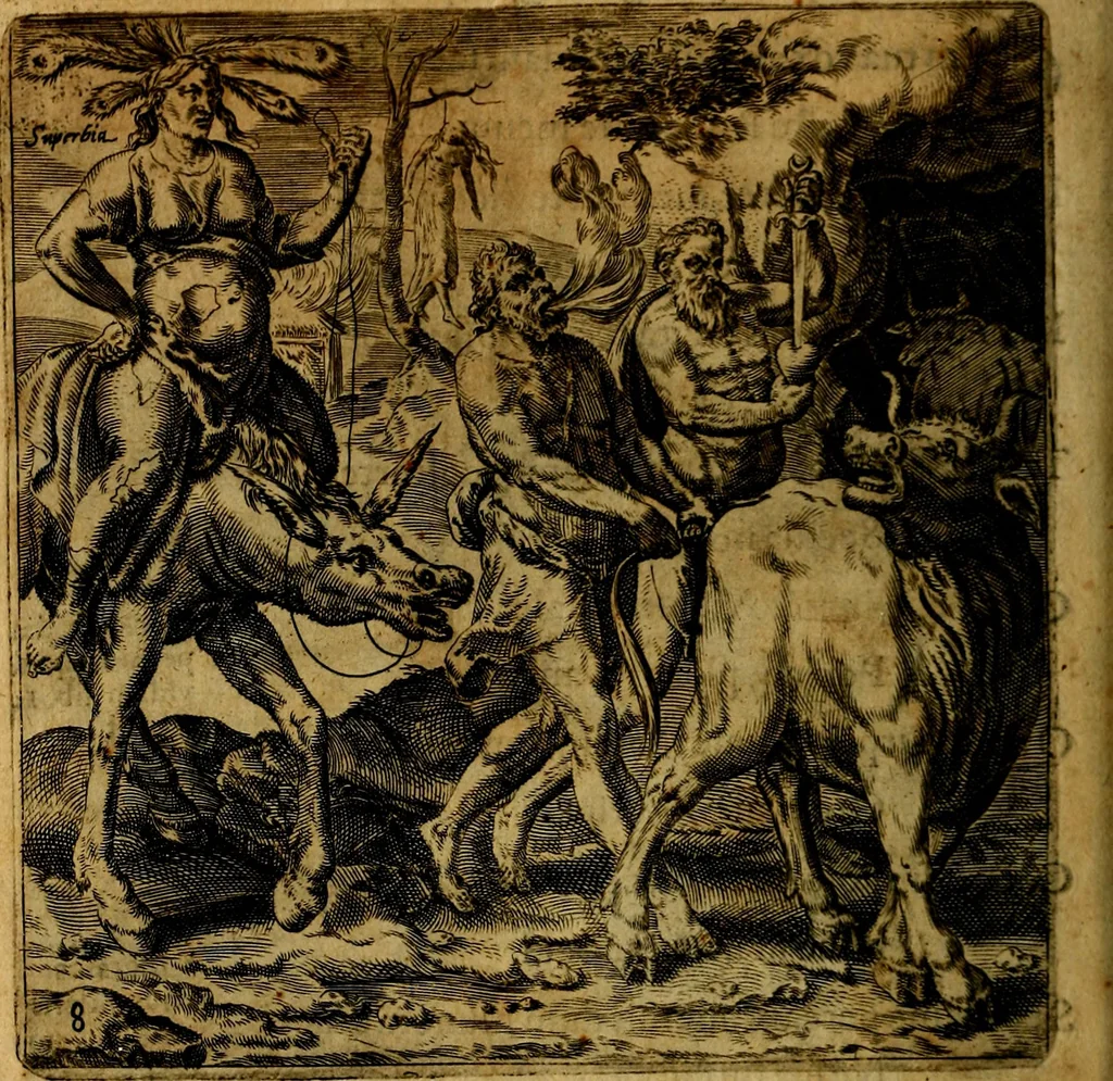 An illustration from Emblemata moralia, et oeconomica, de rervm vsv et abvsv, olim inventa et Belgicis rithmis explicata à Theodoro Cornhertio rerum politicarum auo tempore, inter Belgas peritissimo; nunc verò varijs carminum generibus recens illustrata à Richardo Lubbaeo Broeckmerio Frisio .., 1609, leaf 21