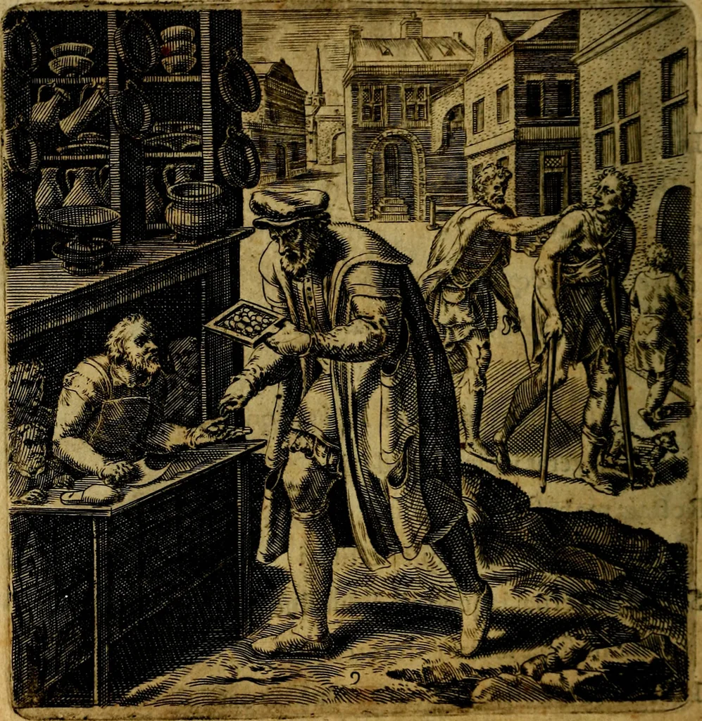 An illustration from Emblemata moralia, et oeconomica, de rervm vsv et abvsv, olim inventa et Belgicis rithmis explicata à Theodoro Cornhertio rerum politicarum auo tempore, inter Belgas peritissimo; nunc verò varijs carminum generibus recens illustrata à Richardo Lubbaeo Broeckmerio Frisio .., 1609, leaf 23