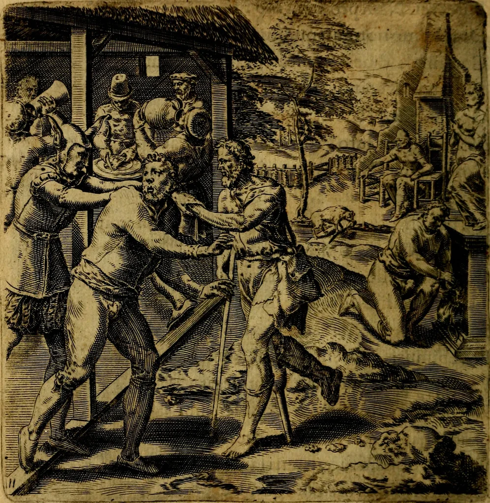 An illustration from Emblemata moralia, et oeconomica, de rervm vsv et abvsv, olim inventa et Belgicis rithmis explicata à Theodoro Cornhertio rerum politicarum auo tempore, inter Belgas peritissimo; nunc verò varijs carminum generibus recens illustrata à Richardo Lubbaeo Broeckmerio Frisio .., 1609, leaf 27