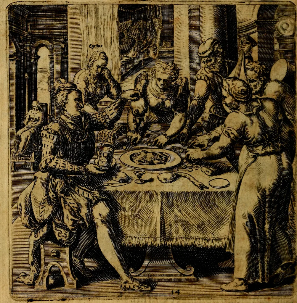 An illustration from Emblemata moralia, et oeconomica, de rervm vsv et abvsv, olim inventa et Belgicis rithmis explicata à Theodoro Cornhertio rerum politicarum auo tempore, inter Belgas peritissimo; nunc verò varijs carminum generibus recens illustrata à Richardo Lubbaeo Broeckmerio Frisio .., 1609, leaf 33