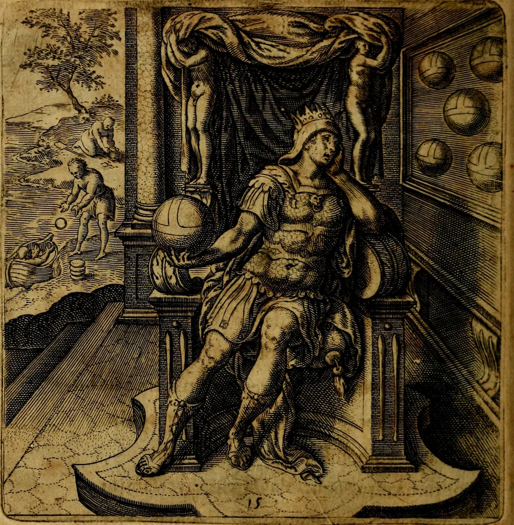 An illustration from Emblemata moralia, et oeconomica, de rervm vsv et abvsv, olim inventa et Belgicis rithmis explicata à Theodoro Cornhertio rerum politicarum auo tempore, inter Belgas peritissimo; nunc verò varijs carminum generibus recens illustrata à Richardo Lubbaeo Broeckmerio Frisio .., 1609, leaf 35