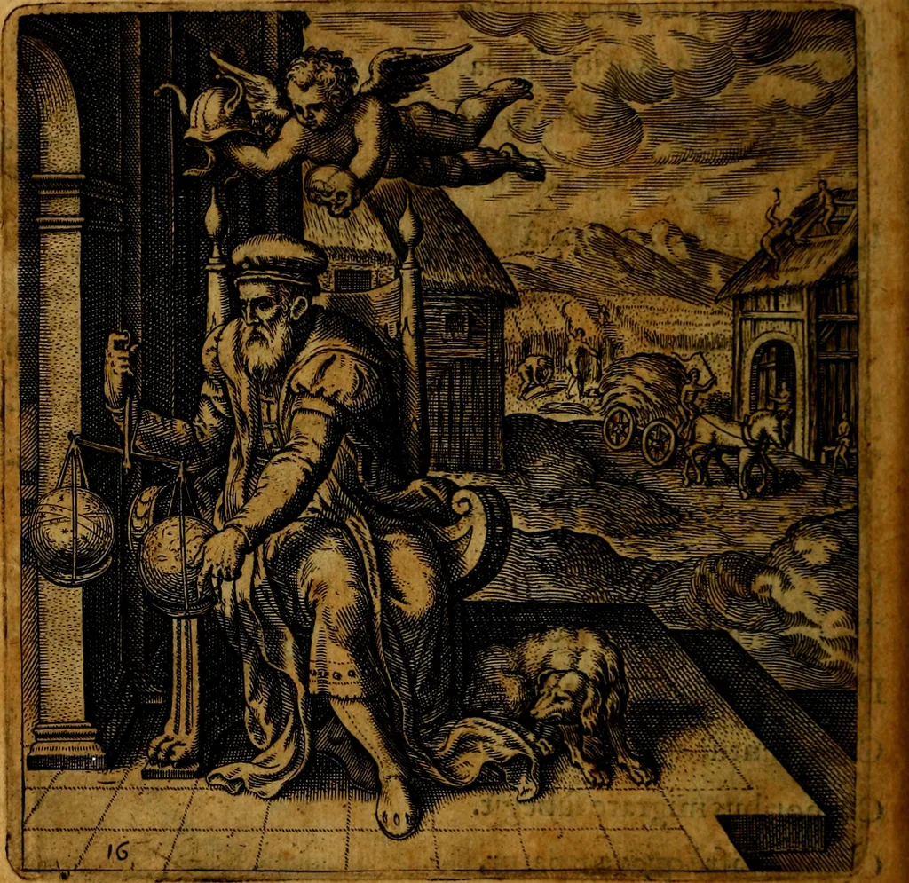 An illustration from Emblemata moralia, et oeconomica, de rervm vsv et abvsv, olim inventa et Belgicis rithmis explicata à Theodoro Cornhertio rerum politicarum auo tempore, inter Belgas peritissimo; nunc verò varijs carminum generibus recens illustrata à Richardo Lubbaeo Broeckmerio Frisio .., 1609, leaf 37