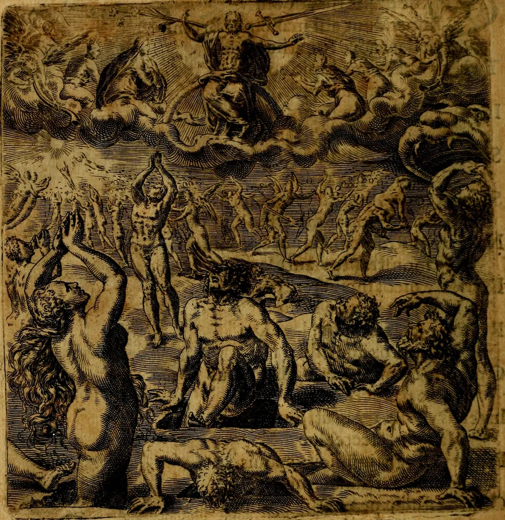 An illustration from Emblemata moralia, et oeconomica, de rervm vsv et abvsv, olim inventa et Belgicis rithmis explicata à Theodoro Cornhertio rerum politicarum auo tempore, inter Belgas peritissimo; nunc verò varijs carminum generibus recens illustrata à Richardo Lubbaeo Broeckmerio Frisio .., 1609, leaf 53