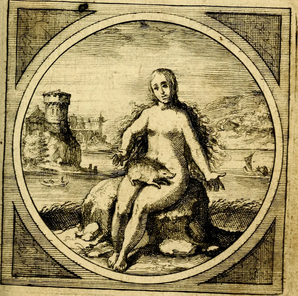 An illustration from Emblemata moralia nova, das ist: achtzig Sinnreiche nachdenckliche Figuren auss heyliger Schrifft in Kupfferstücken fürgestellet, worinnen schöne Anweisungen zu wahrer Gottesforcht begrieffen ... mit Lateinischen und Teutschen, nachmals aber von M.C.R. mit Frantzösischen und Italianischen Versen erkläret .., 1630, leaf 106
