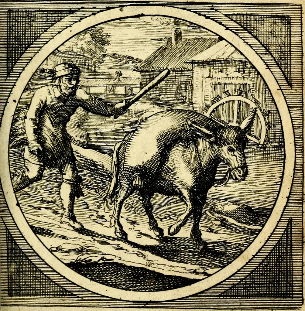 An illustration from Emblemata moralia nova, das ist: achtzig Sinnreiche nachdenckliche Figuren auss heyliger Schrifft in Kupfferstücken fürgestellet, worinnen schöne Anweisungen zu wahrer Gottesforcht begrieffen ... mit Lateinischen und Teutschen, nachmals aber von M.C.R. mit Frantzösischen und Italianischen Versen erkläret .., 1630, leaf 142
