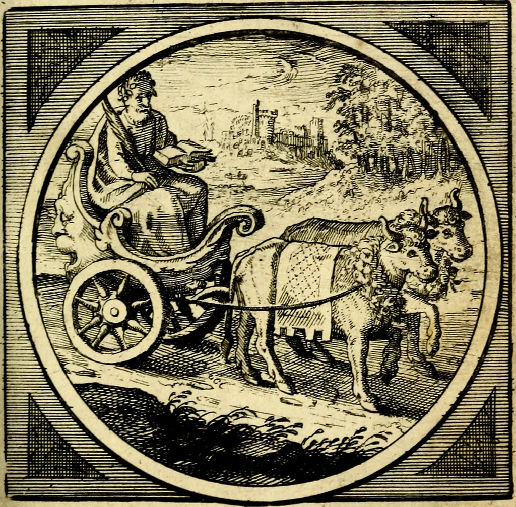 An illustration from Emblemata moralia nova, das ist: achtzig Sinnreiche nachdenckliche Figuren auss heyliger Schrifft in Kupfferstücken fürgestellet, worinnen schöne Anweisungen zu wahrer Gottesforcht begrieffen ... mit Lateinischen und Teutschen, nachmals aber von M.C.R. mit Frantzösischen und Italianischen Versen erkläret .., 1630, leaf 162