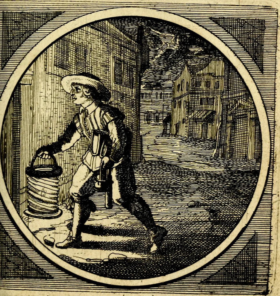An illustration from Emblemata moralia nova, das ist: achtzig Sinnreiche nachdenckliche Figuren auss heyliger Schrifft in Kupfferstücken fürgestellet, worinnen schöne Anweisungen zu wahrer Gottesforcht begrieffen ... mit Lateinischen und Teutschen, nachmals aber von M.C.R. mit Frantzösischen und Italianischen Versen erkläret .., 1630, leaf 170