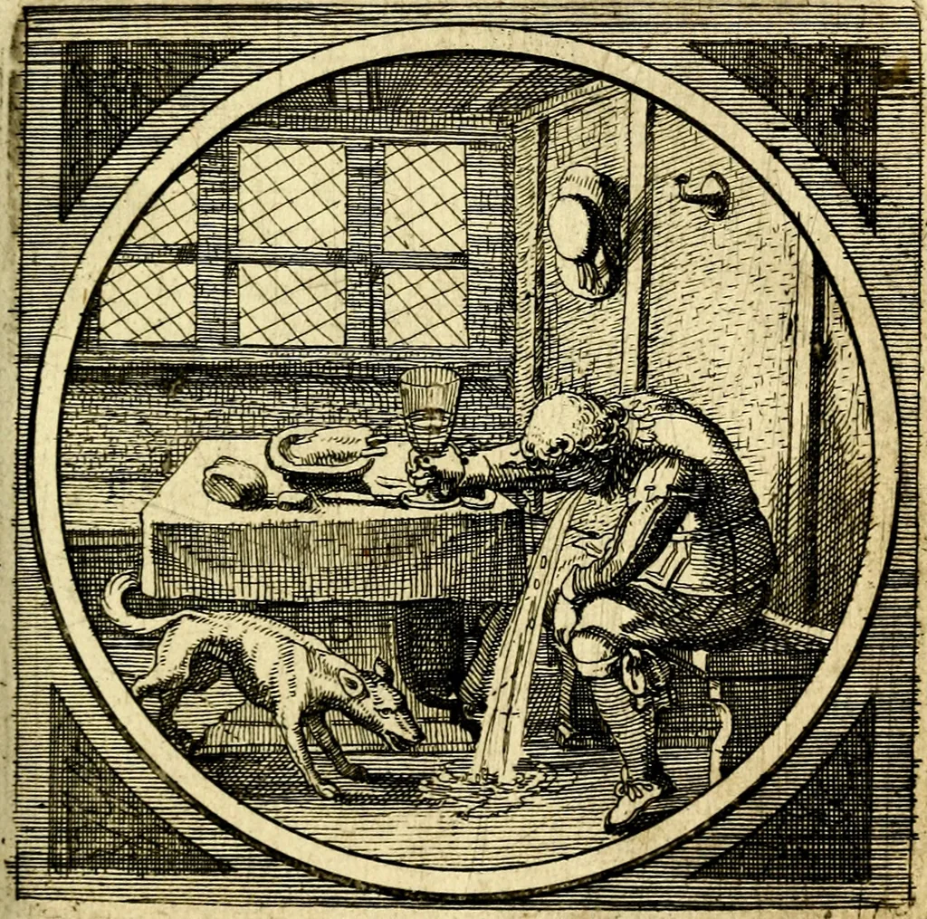 An illustration from Emblemata moralia nova, das ist: achtzig Sinnreiche nachdenckliche Figuren auss heyliger Schrifft in Kupfferstücken fürgestellet, worinnen schöne Anweisungen zu wahrer Gottesforcht begrieffen ... mit Lateinischen und Teutschen, nachmals aber von M.C.R. mit Frantzösischen und Italianischen Versen erkläret .., 1630, leaf 186