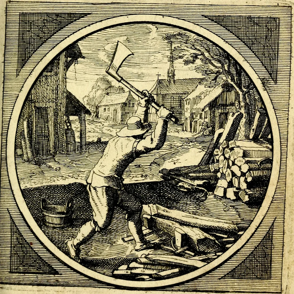 An illustration from Emblemata moralia nova, das ist: achtzig Sinnreiche nachdenckliche Figuren auss heyliger Schrifft in Kupfferstücken fürgestellet, worinnen schöne Anweisungen zu wahrer Gottesforcht begrieffen ... mit Lateinischen und Teutschen, nachmals aber von M.C.R. mit Frantzösischen und Italianischen Versen erkläret .., 1630, leaf 198