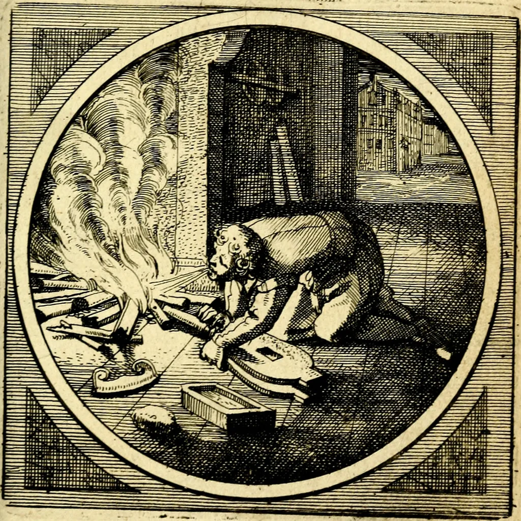 An illustration from Emblemata moralia nova, das ist: achtzig Sinnreiche nachdenckliche Figuren auss heyliger Schrifft in Kupfferstücken fürgestellet, worinnen schöne Anweisungen zu wahrer Gottesforcht begrieffen ... mit Lateinischen und Teutschen, nachmals aber von M.C.R. mit Frantzösischen und Italianischen Versen erkläret .., 1630, leaf 226