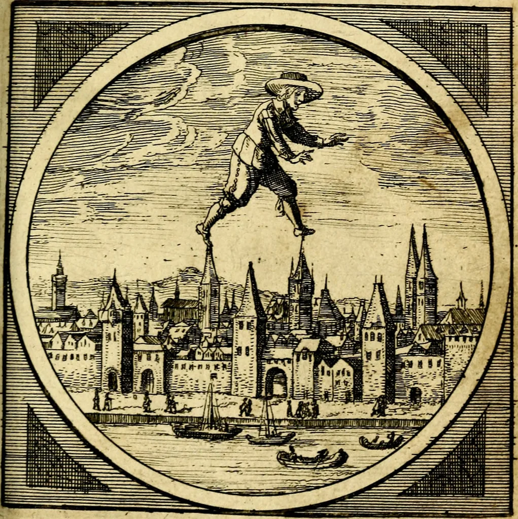 An illustration from Emblemata moralia nova, das ist: achtzig Sinnreiche nachdenckliche Figuren auss heyliger Schrifft in Kupfferstücken fürgestellet, worinnen schöne Anweisungen zu wahrer Gottesforcht begrieffen ... mit Lateinischen und Teutschen, nachmals aber von M.C.R. mit Frantzösischen und Italianischen Versen erkläret .., 1630, leaf 230