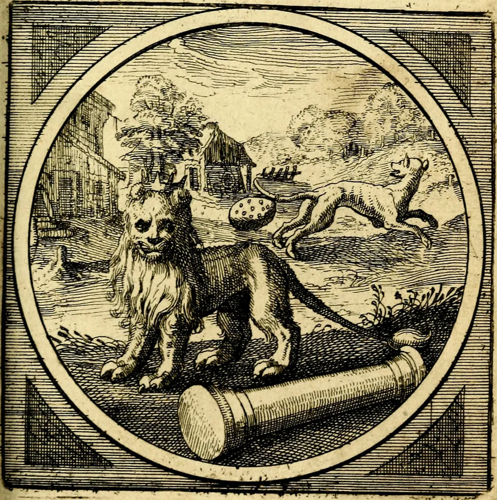 An illustration from Emblemata moralia nova, das ist: achtzig Sinnreiche nachdenckliche Figuren auss heyliger Schrifft in Kupfferstücken fürgestellet, worinnen schöne Anweisungen zu wahrer Gottesforcht begrieffen ... mit Lateinischen und Teutschen, nachmals aber von M.C.R. mit Frantzösischen und Italianischen Versen erkläret .., 1630, leaf 234