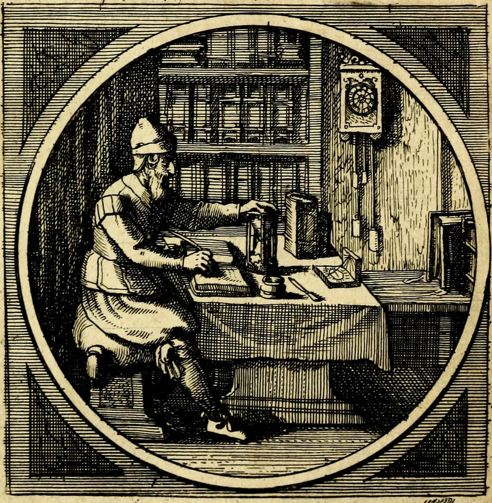 An illustration from Emblemata moralia nova, das ist: achtzig Sinnreiche nachdenckliche Figuren auss heyliger Schrifft in Kupfferstücken fürgestellet, worinnen schöne Anweisungen zu wahrer Gottesforcht begrieffen ... mit Lateinischen und Teutschen, nachmals aber von M.C.R. mit Frantzösischen und Italianischen Versen erkläret .., 1630, leaf 290