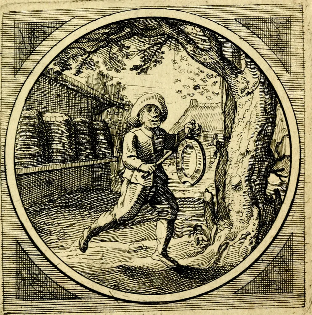 An illustration from Emblemata moralia nova, das ist: achtzig Sinnreiche nachdenckliche Figuren auss heyliger Schrifft in Kupfferstücken fürgestellet, worinnen schöne Anweisungen zu wahrer Gottesforcht begrieffen ... mit Lateinischen und Teutschen, nachmals aber von M.C.R. mit Frantzösischen und Italianischen Versen erkläret .., 1630, leaf 302