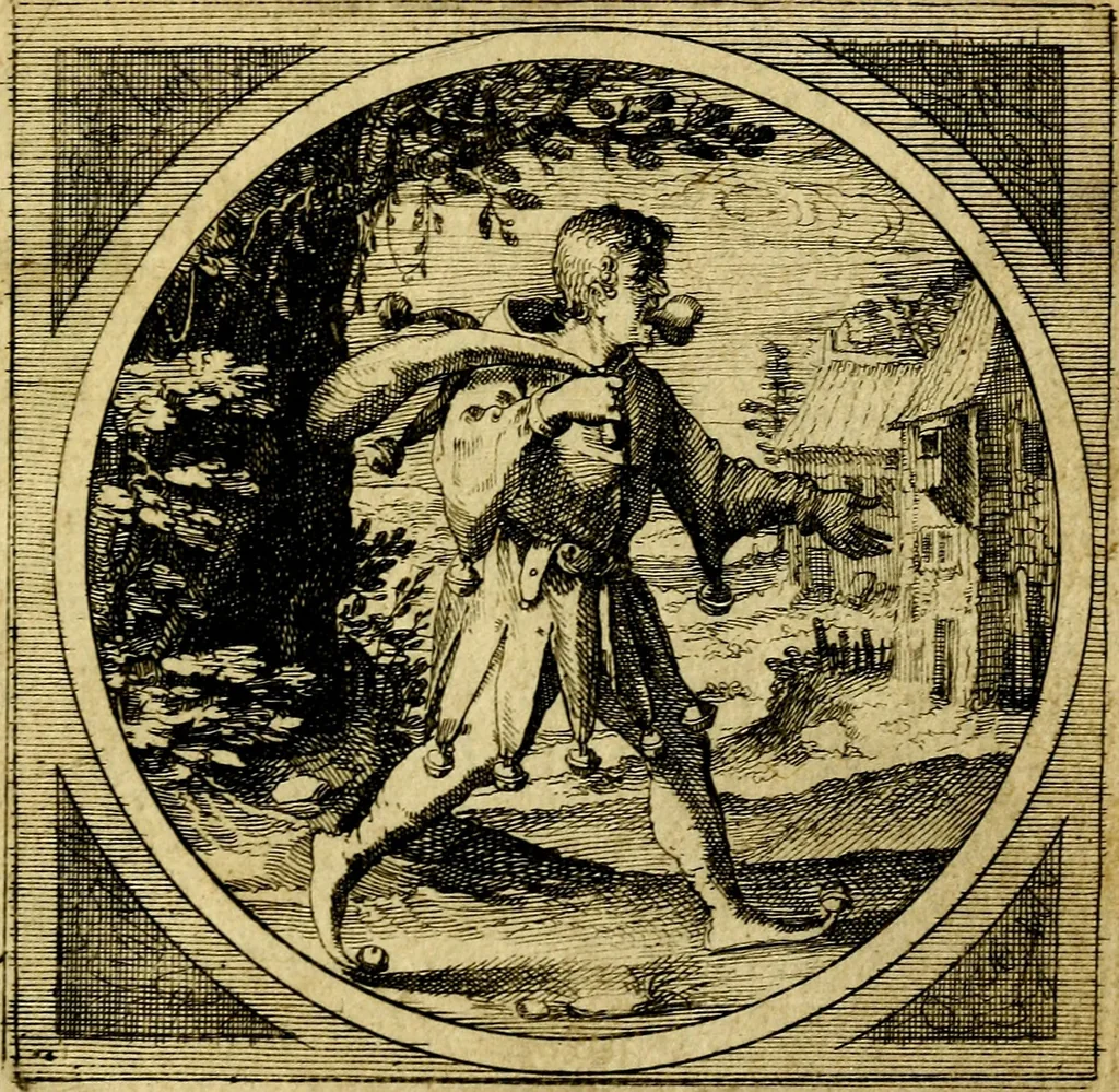 An illustration from Emblemata moralia nova, das ist: achtzig Sinnreiche nachdenckliche Figuren auss heyliger Schrifft in Kupfferstücken fürgestellet, worinnen schöne Anweisungen zu wahrer Gottesforcht begrieffen ... mit Lateinischen und Teutschen, nachmals aber von M.C.R. mit Frantzösischen und Italianischen Versen erkläret .., 1630, leaf 346